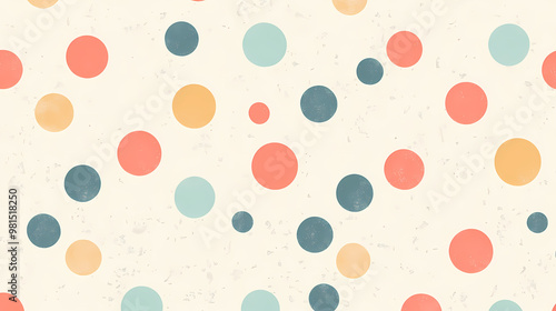 Vintage-inspired seamless polka dot pattern in pastel colors on cream background. Polka Dots. Illustration