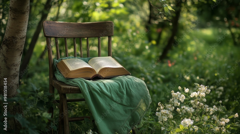Naklejka premium An old wooden chair with an open book