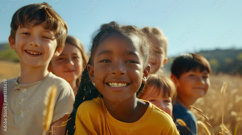 Portrait of multicultural children hanging out with friends in the countryside Portrait of multicultural children hanging out with friends in the countryside