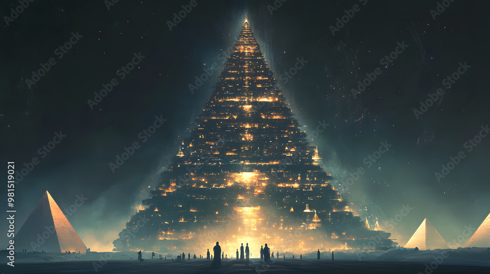 Fototapeta premium Futuristic Alien Pyramid in Space with Planets and Starry Sky