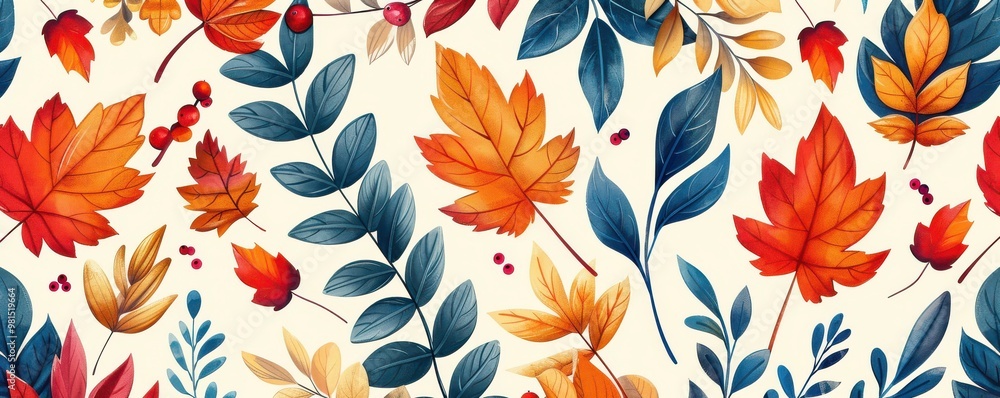 Seamless pattern of colorful autumn leaves and branches, perfect for seasonal designs and backgrounds. Seamless pattern of colorful autumn leaves and branches, perfect for seasonal designs and backgrounds.
