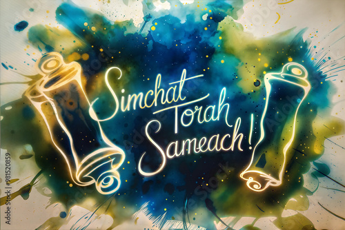 Watercolor Torah Scroll with 