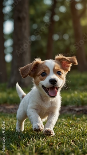 Playful cartoon puppy chasing its tail.