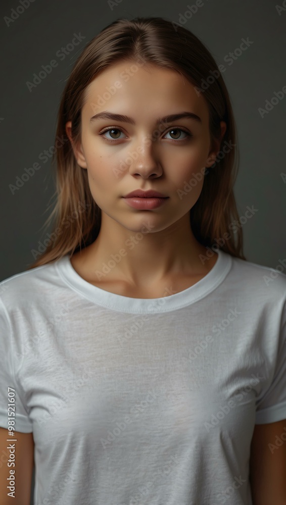 Portrait of a girl with a blank white T-shirt, perfect for mockups. Portrait of a girl with a blank white T-shirt, perfect for mockups.