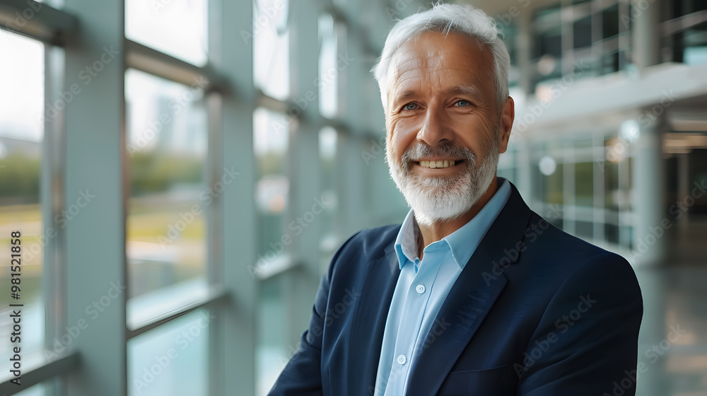 Portrait of a successful senior businessman consultant looking at the camera and smiling inside a modern office building. Portrait of a successful senior businessman consultant looking at the camera and smiling inside a modern office building.