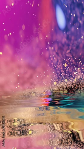 Colorful fantasy particles background reflected in water vertical video