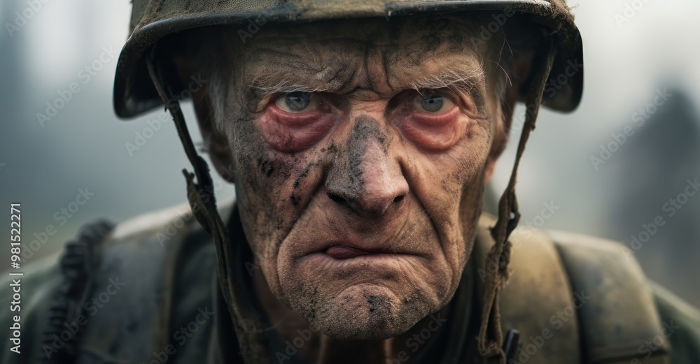 capture of an elderly soldier, standing resiliently at the frontlines capture of an elderly soldier, standing resiliently at the frontlines