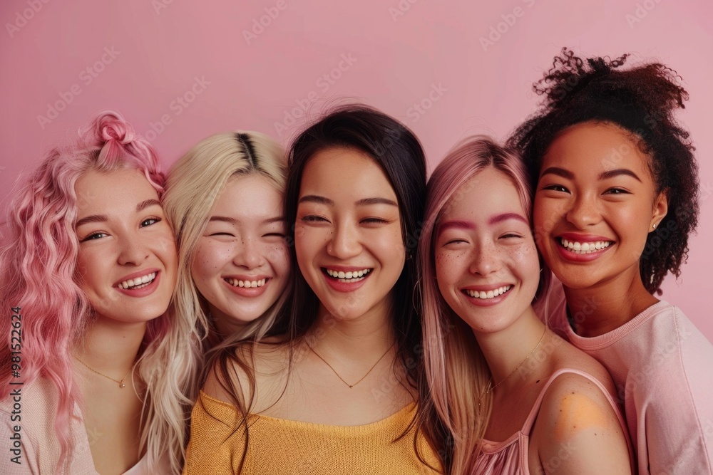 Obraz premium Beauty, diversity and portrait of women happy with makeup for cosmetic skincare concept