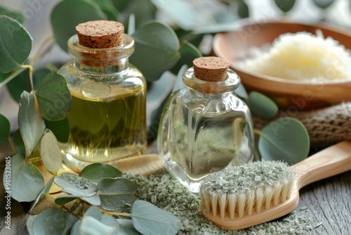 Spa, A Concept Featuring Natural Spa Products, Eucalyptus Oil, and Massage Brush