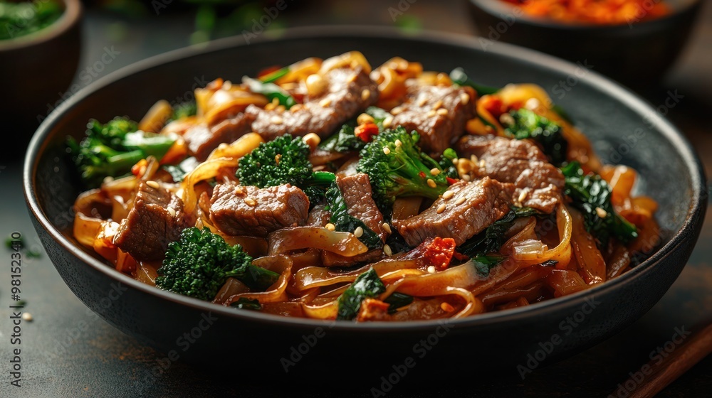 Stir fry chow mien noodles with pork and vegetable, Asian stir fry noodle dish with copy. Stir fry chow mien noodles with pork and vegetable, Asian stir fry noodle dish with copy.