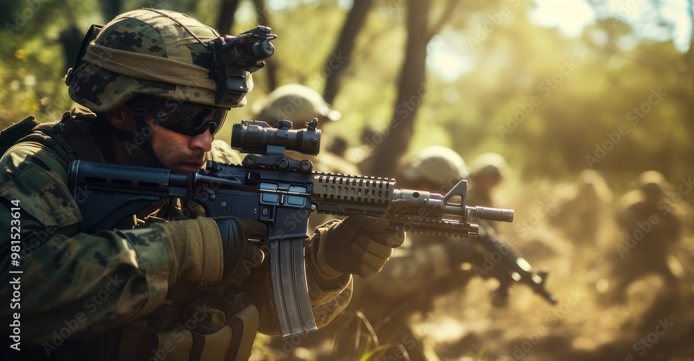 Squad leader commands during rapid gunfire. Squad leader commands during rapid gunfire.