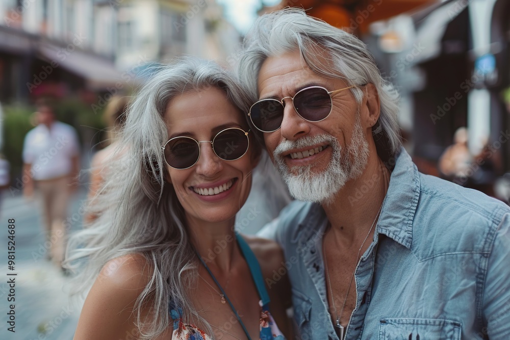 Cute senior couple walking in the shopping mall