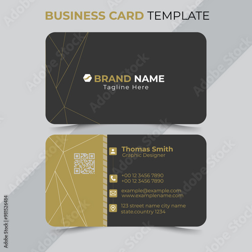 Modern Business Card - Creative and Clean Business Card Template. Luxury business card design template. Elegant dark back background with abstract golden wavy lines shiny. Vector