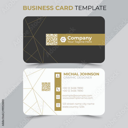 Modern Business Card - Creative and Clean Business Card Template. Luxury business card design template. Elegant dark back background with abstract golden wavy lines shiny. Vector