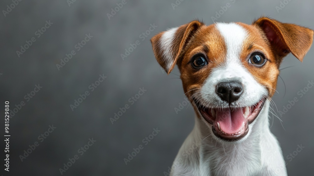 Jack Russel terrier puppy dog sitting on gray background Jack Russel terrier puppy dog sitting on gray background