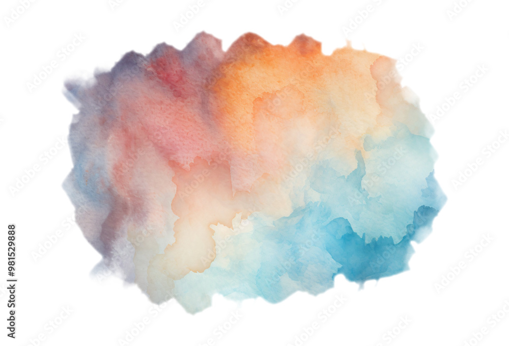 Watercolor shape with blended hues creates a vibrant and textured design element on a transparent background Watercolor shape with blended hues creates a vibrant and textured design element on a transparent background
