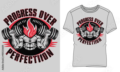 Progress Over Perfection - Fitness typography vector T-shirt design. motivational and inscription quotes.
perfect for print item and bags, posters, cards. isolated on black background
