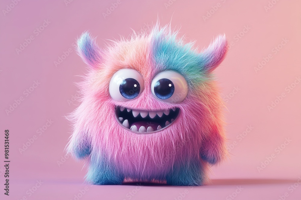 Fototapeta premium Illustration of funny cartoon monster on pink background. Halloween holiday