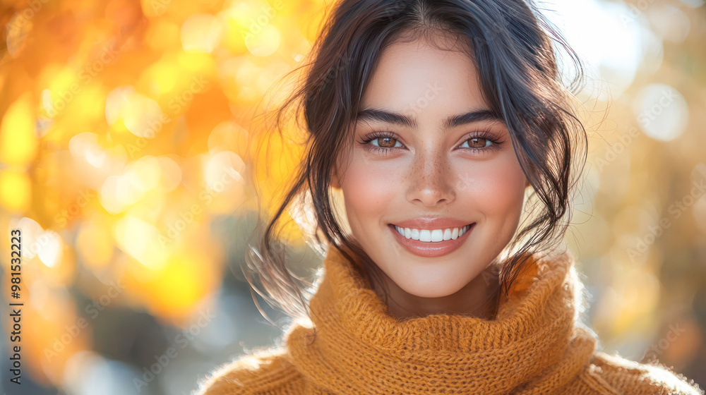 Smiling woman in a cozy sweater surrounded by autumn leaves, creating a warm and vibrant fall portrait. Smiling woman in a cozy sweater surrounded by autumn leaves, creating a warm and vibrant fall portrait.