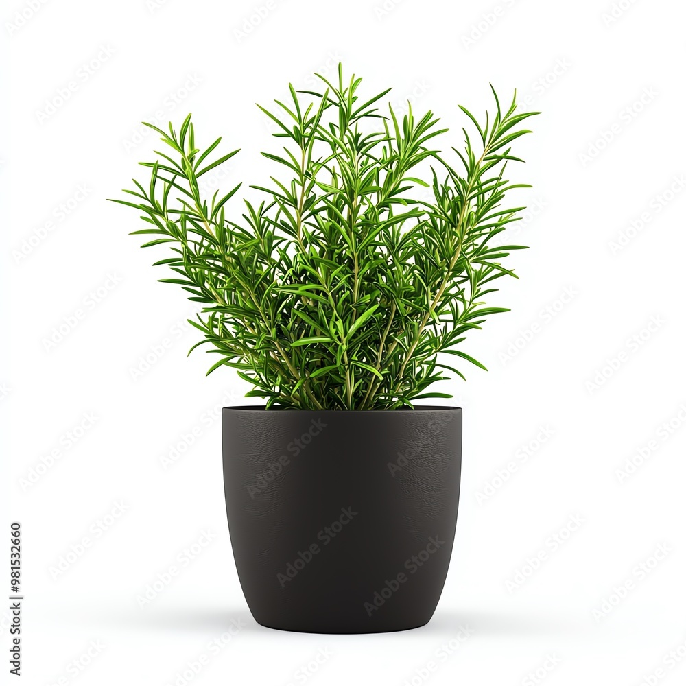 Rosemary plant in a black pot isolated on flat background. Rosemary plant in a black pot isolated on flat background.