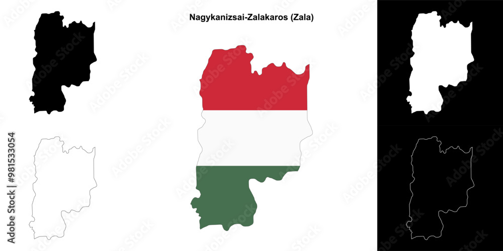 Fototapeta premium Nagykanizsai-Zalakaros district outline map set