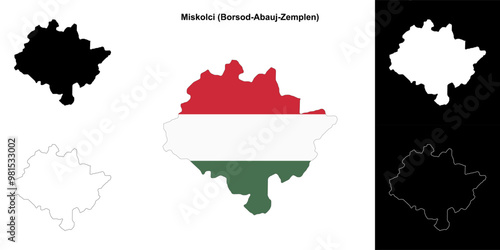 Miskolci district outline map set photo