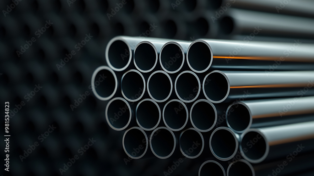 Stacked Steel or Aluminum Pipes | Industrial Materials for Construction and Manufacturing