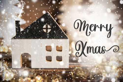 Text Merry Xmas, House, Christmas or Winter Background