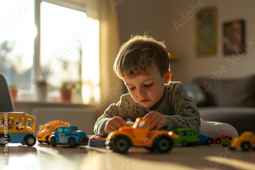 Playing kid and toys in the house