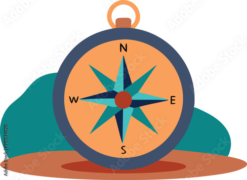 Classic compass with a blue needle pointing north, symbolizing navigation, exploration, and direction