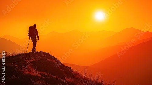 Hiker basking in golden sunset.