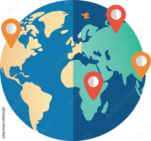 Obraz na płótnie World map with location pins illustrating global connections, travel, and international reach w salonie