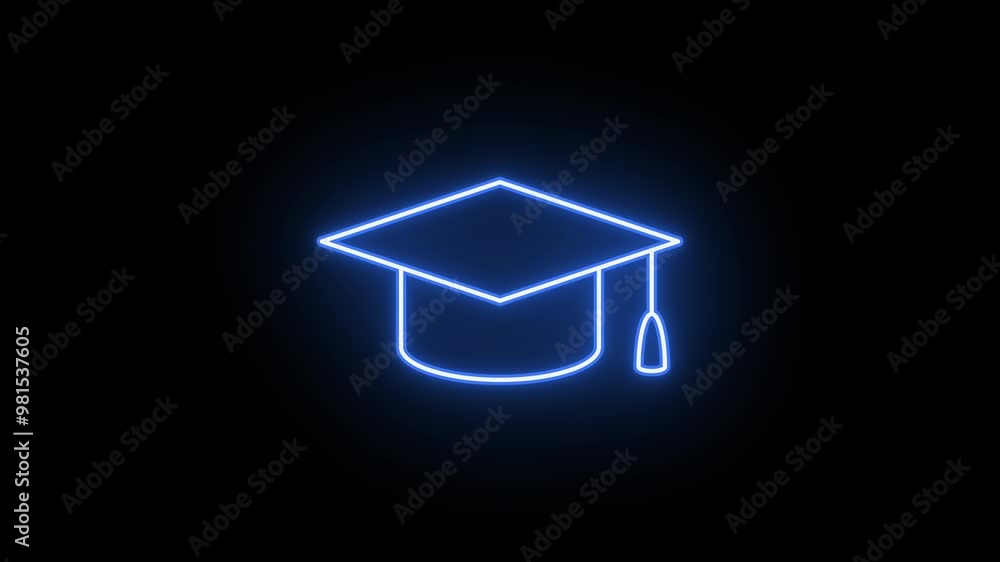 Neon mortarboard icon animation, flickering emergence and fading. Glowing neon academic hat, looped animation. University graduate, business education, MBA, master degree. Violet, blue, azure colors Neon mortarboard icon animation, flickering emergence and fading. Glowing neon academic hat, looped animation. University graduate, business education, MBA, master degree. Violet, blue, azure colors
