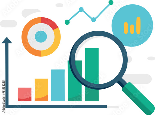Data analysis and graph icons, illustrating business growth, financial statistics, and analytical progress.