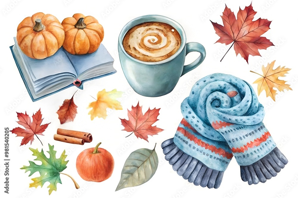 Warm Autumn Vibes with Pumpkins, Coffee, and Scarf Warm Autumn Vibes with Pumpkins, Coffee, and Scarf