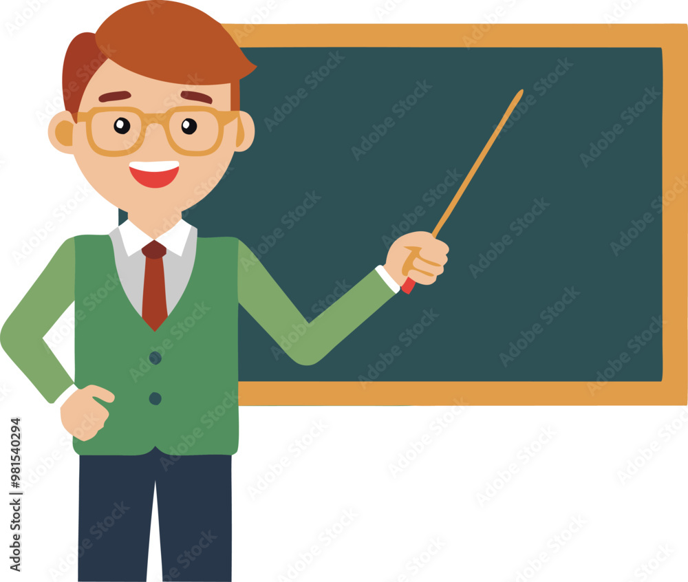 Male teacher pointing at a blackboard during a lesson, representing education, teaching, and learning concepts Male teacher pointing at a blackboard during a lesson, representing education, teaching, and learning concepts
