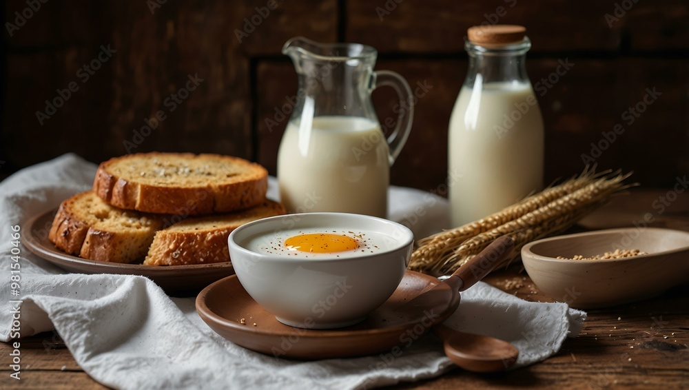 Rustic breakfast with fresh milk and wheat on a wooden table. Rustic breakfast with fresh milk and wheat on a wooden table.