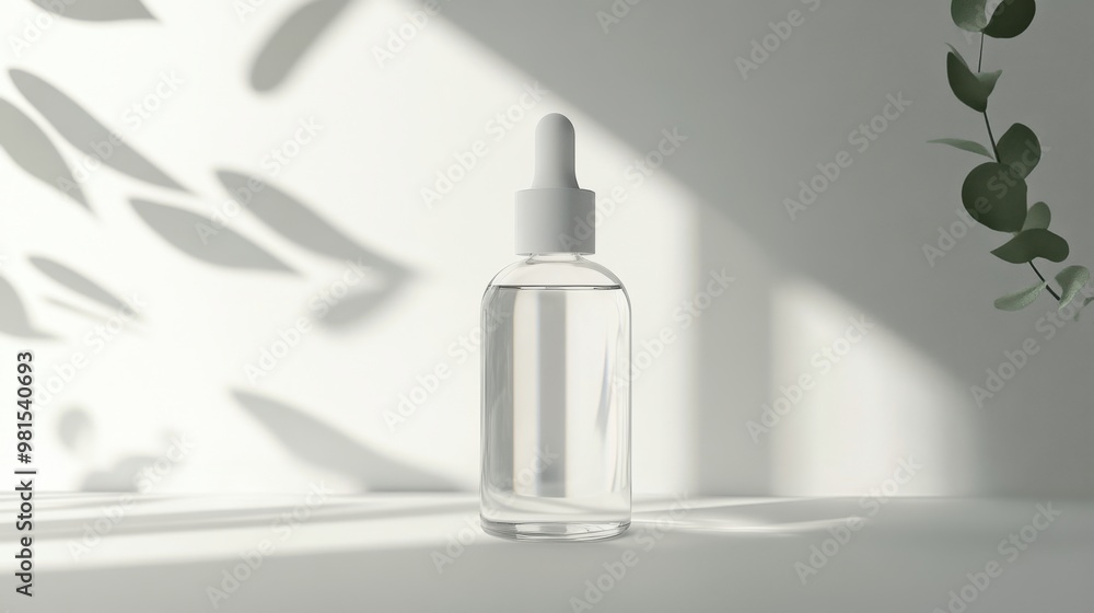 A bottle of perfume is sitting on a white pedestal A bottle of perfume is sitting on a white pedestal