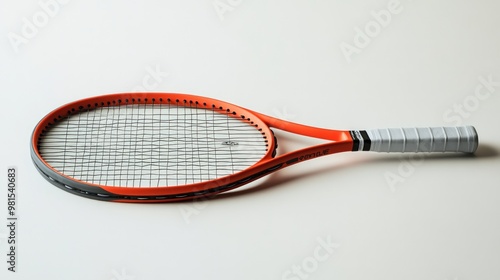 Orange and gray tennis racket isolated on white background.