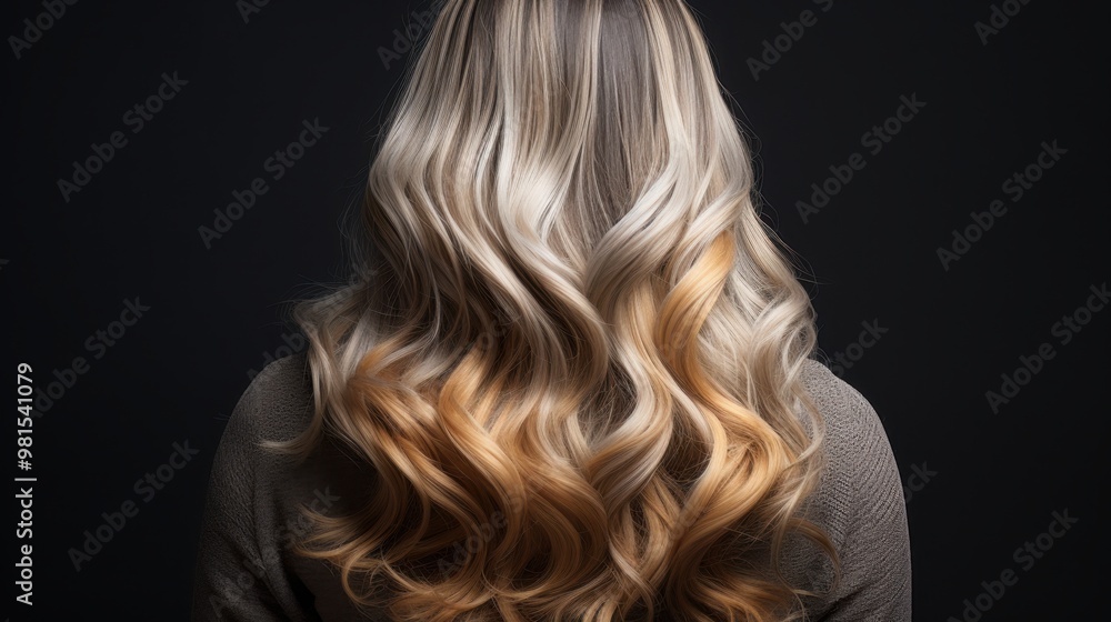 Fototapeta premium A woman with long blonde hair is shown with a brown jacket