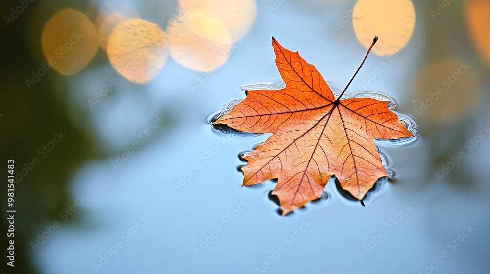 A single, orange maple leaf floats on the surface of still water, with out-of-focus lights reflecting in the background. A single, orange maple leaf floats on the surface of still water, with out-of-focus lights reflecting in the background.