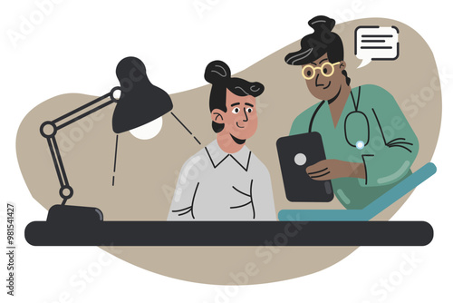 Patient interacting with doctor via telemedicine consultations vector illustration with isolate wihte background