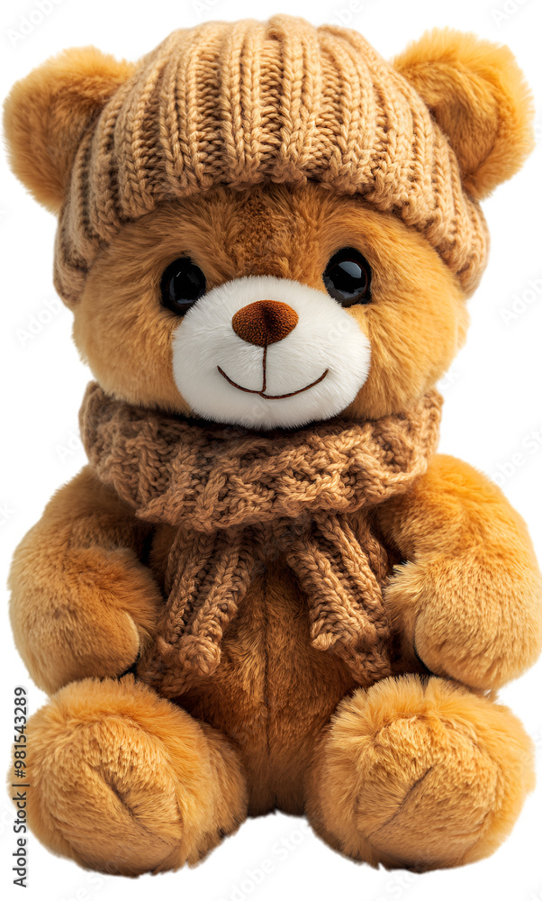 a stuffed animal wearing a hat and scarf. a stuffed animal wearing a hat and scarf.