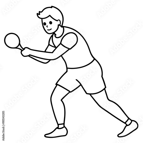 A man is playing table tennis. He is holding a paddle and is ready to hit the ball