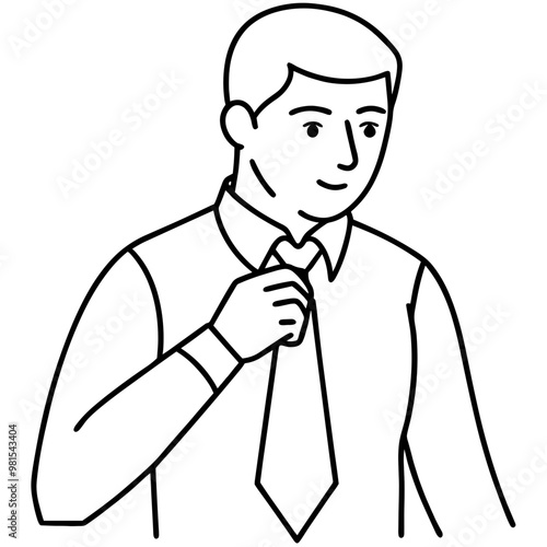 A man is wearing a tie and adjusting it. Concept of formality and professionalism