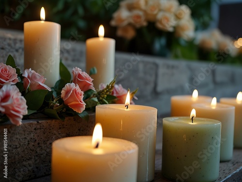 Serene Candles with Floral Arrangement at Memorial