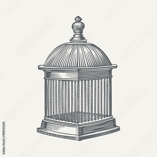 Empty Bird Cage. Vintage woodcut engraving style vector illustration.