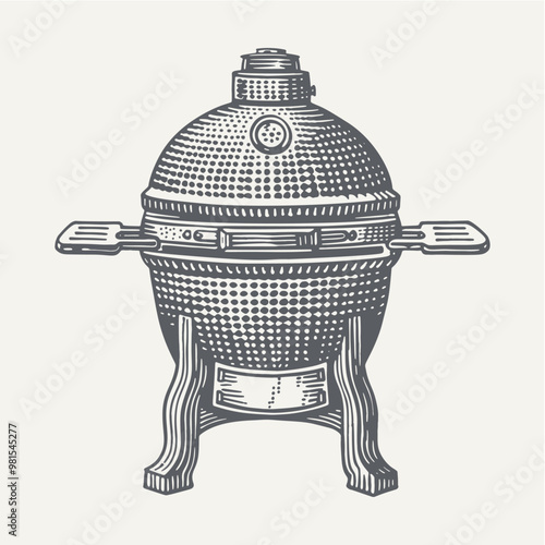 Ceramic Grill. Vintage woodcut engraving style vector illustration.