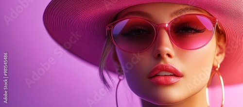 Fashionable Woman with Pink Hat and Sunglasses