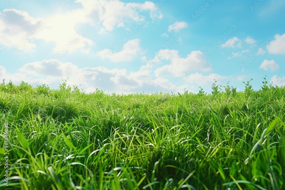 Obraz premium Group of Men Standing in Front of Stock Market, The perfection of nature unveiled in the sight of lush green grass under a canvas of clear skies